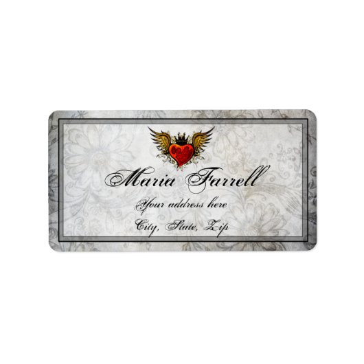 ヴィンテージタトゥーウィングハート住所 シール (正面)