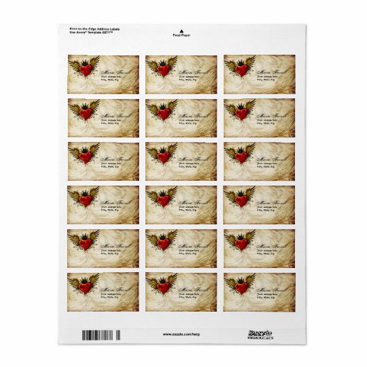 ヴィンテージタトゥーウィングハート住所 シール (フルシート)