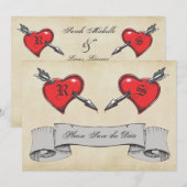 ヴィンテージタトゥーウェディングの結婚式お知らせカード 招待状 (正面/裏面)