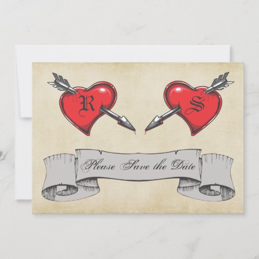 ヴィンテージタトゥーウェディングの結婚式 Save the Date セーブザデート (正面)