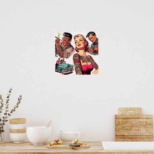 ヴィンテージタトゥーオールドスクールイラストレーション ポスター (キッチン)