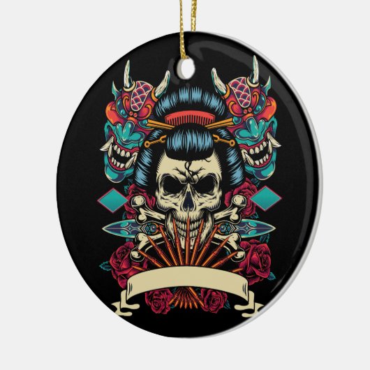 ヴィンテージタトゥースタイルカラフルテンプレート セラミックオーナメント (左)