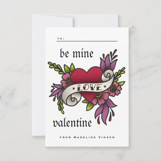 ヴィンテージタトゥースタイルクラスルームValentinesカード 出欠カード (正面)