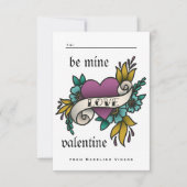 ヴィンテージタトゥースタイル紫色の教室バレンタイン 出欠カード (正面)