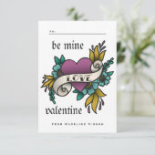 ヴィンテージタトゥースタイル紫色の教室バレンタイン 出欠カード (スタンド正面)