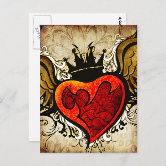 ヴィンテージタトゥーハート都市はがき ポストカード (正面/裏面)