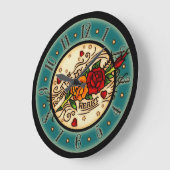 ヴィンテージタトゥーバラのハート ラージ壁時計 (傾斜)