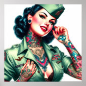 ヴィンテージタトゥー入りの軍人女性 ポスター (正面)