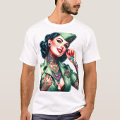 ヴィンテージタトゥー入りの軍人女性 Tシャツ (正面)