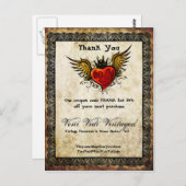 ヴィンテージタトゥー翼ハートありがとうクーポン ポストカード (正面/裏面)