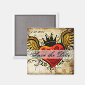 ヴィンテージタトゥー翼ハート日付磁石を保存 マグネット (正面/裏面)