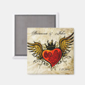 ヴィンテージタトゥー翼ハート磁パーソナライズされた石 マグネット (正面/裏面)