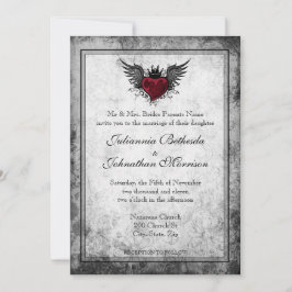 ヴィンテージタトゥー翼ハート結婚式招待状 招待状