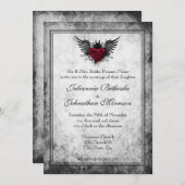 ヴィンテージタトゥー翼ハート結婚式招待状 招待状 (正面/裏面)