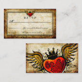 ヴィンテージタトゥー翼ハートRSVPカード エンクロージャーカード (正面/裏面)