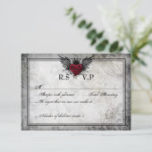 ヴィンテージタトゥー翼ハートRSVPカード 出欠カード (スタンド正面)