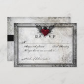 ヴィンテージタトゥー翼ハートRSVPカード 出欠カード (正面/裏面)