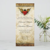 ヴィンテージタトゥー翼付きハート結婚式招待状 招待状 (スタンド正面)