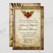 ヴィンテージタトゥー翼付きハート結婚式招待状 招待状 (正面/裏面)