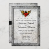 ヴィンテージタトゥー翼付きハート結婚式招待状 招待状 (正面/裏面)