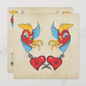 ヴィンテージタトゥー鳥セーラーウェディングSave the Date セーブザデート (正面/裏面)