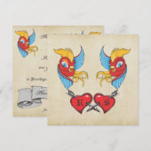 ヴィンテージタトゥー・鳥・セーラー・ウェディング・セーブ・ザ・デート セーブザデート (正面/裏面)