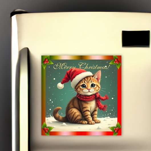 ヴィンテージタビーキテン クリスマスカードマグネット