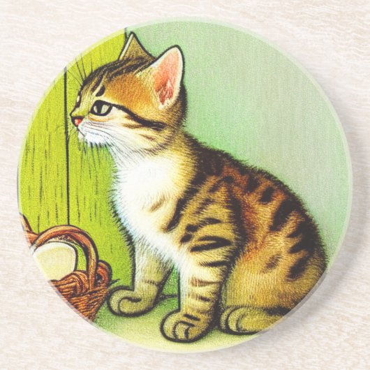 ヴィンテージタビーキャットイラストレーション コースター (正面)