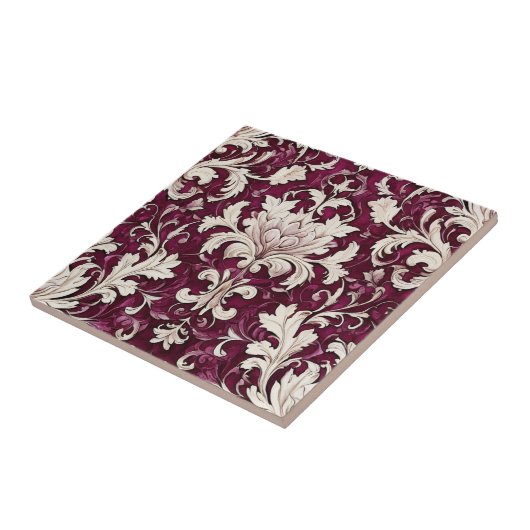 ヴィンテージタペストリー:バーガンディ&クリームセラミック タイル (側面)