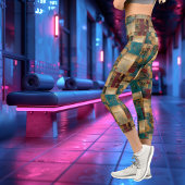 ヴィンテージタペストリー：複雑なパッチワーク模様 カプリレギンス