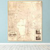 ヴィンテージタホー湖カルフォルニアの地図(1874) キャンバスプリント (インサイチュ (ウッドフロア))