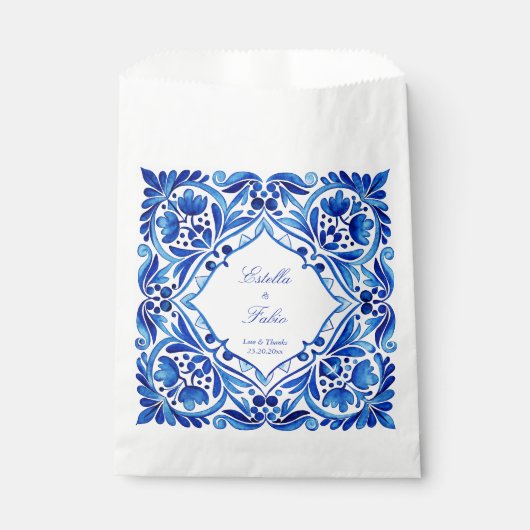 ヴィンテージタラベラアズレジョブルータイル結婚式の引き出物 フェイバーバッグ (正面)