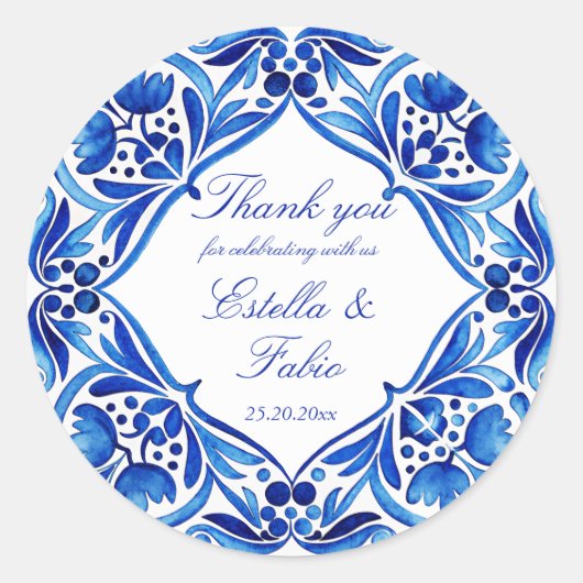 ヴィンテージタラベラアズレジョブルータイル結婚式の引き出物 ラウンドシール (正面)