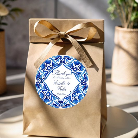 ヴィンテージタラベラアズレジョブルータイル結婚式の引き出物 ラウンドシール