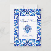 ヴィンテージタラベラアズレジョブルーフォークアート結婚ズ サンキューカード (正面)