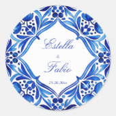 ヴィンテージタラベラアズレジョブルー結婚タイル ラウンドシール (正面)