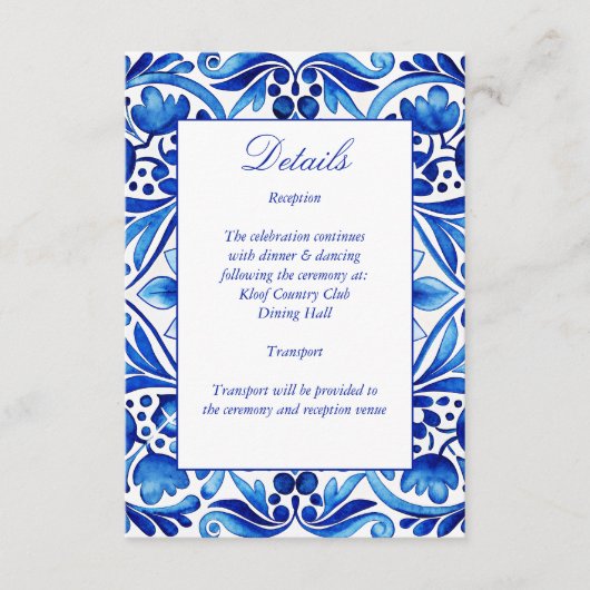 ヴィンテージタラベラアズレジョ青結婚瓦 エンクロージャーカード (正面)