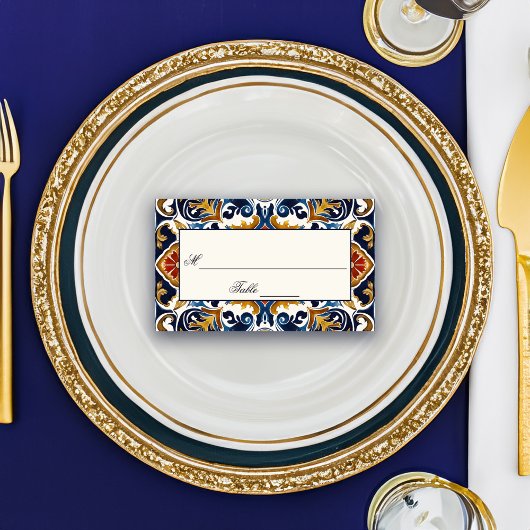 ヴィンテージタラベラアズレジョ青結婚瓦 プレイスカード