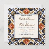 ヴィンテージタラベラアズレジョ青結婚瓦 招待状 (正面)
