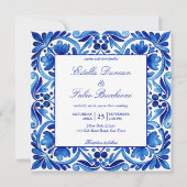 ヴィンテージタラベラアズレホの青いタイルの結婚式 招待状 (正面)