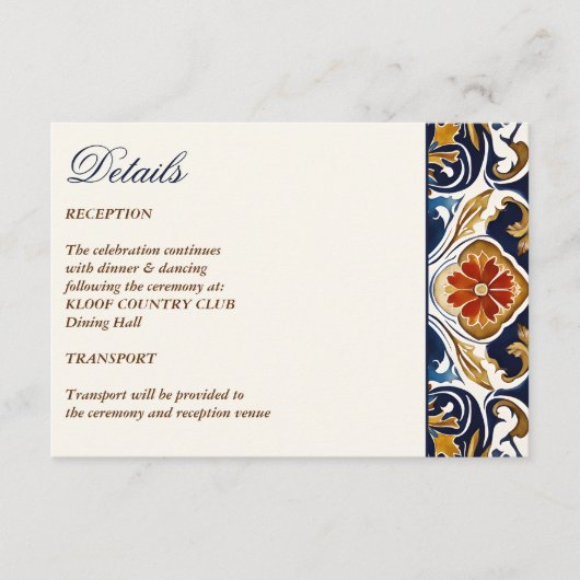 ヴィンテージタラベラアズレホ結婚ブルーのタイル詳細 エンクロージャーカード (正面)