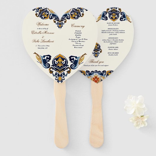 ヴィンテージタラベラAzulejoメキシコの結婚式プログラム ハンドファン (正面&裏面)