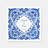 ヴィンテージタラヴェラAzulejoブルー結婚タイルの印刷 スタンダードカクテルナプキン (正面)