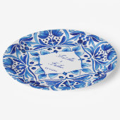 ヴィンテージタラヴェラAzulejoブルー結婚タイルの印刷 ペーパープレート (アングル)
