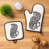 ヴィンテージタリスマニックタイガー小 鍋つかみ&鍋敷きセット (トップダウン)