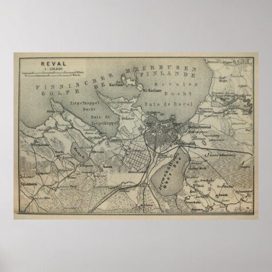 ヴィンテージタリンエストニアの地図(1914) V.2 ポスター (正面)