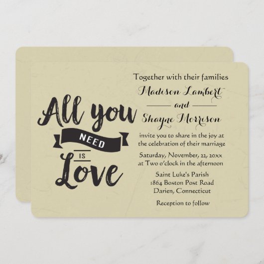 ヴィンテージタンアンドブラックズラ結婚ブ引用文招待 招待状 (正面/裏面)