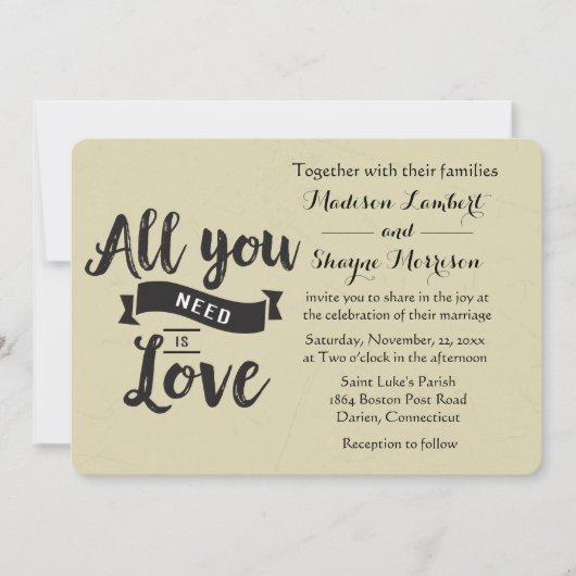 ヴィンテージタンアンドブラックズラ結婚ブ引用文招待 招待状 (正面)