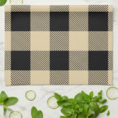 ヴィンテージタンアンドブラックバッファロープレイド キッチンタオル (折り畳み)