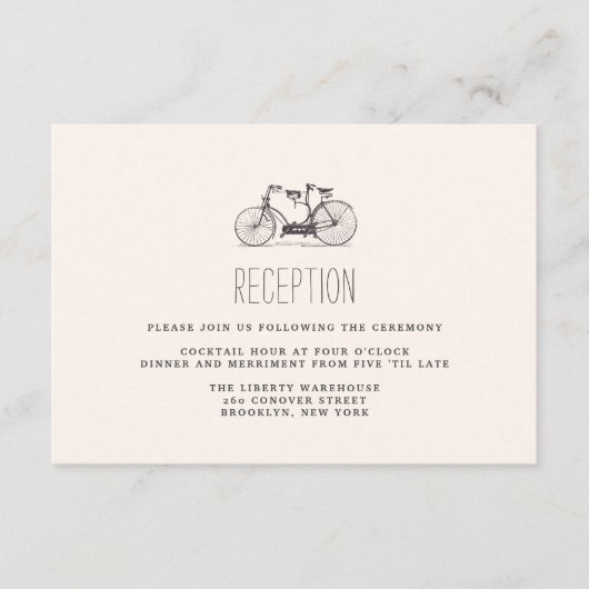 ヴィンテージタンデム自転車ウェディングレセプションカード エンクロージャーカード (正面)